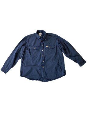 Carhartt Mens Navy Blue Button-Up Long Sleeve Shirt Large